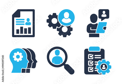 Management process icon set. Solid glyph series icons