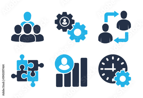 Management process icon set. Solid glyph series icons