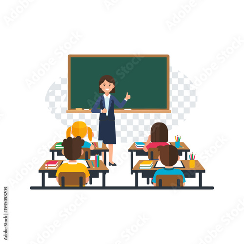 A teacher stands in front of a classroom of students