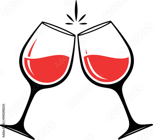 Clinking wine glasses celebration toast vector illustration with red wine drink festive party symbol