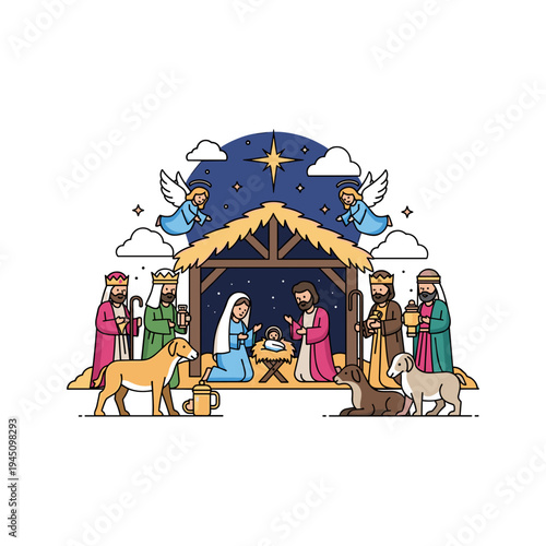 A nativity scene with people and animals