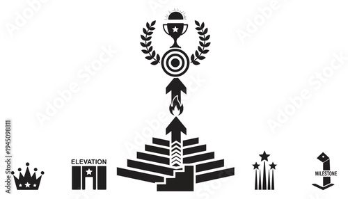 A trophy icon with laurel wreaths and stars on a pedestal