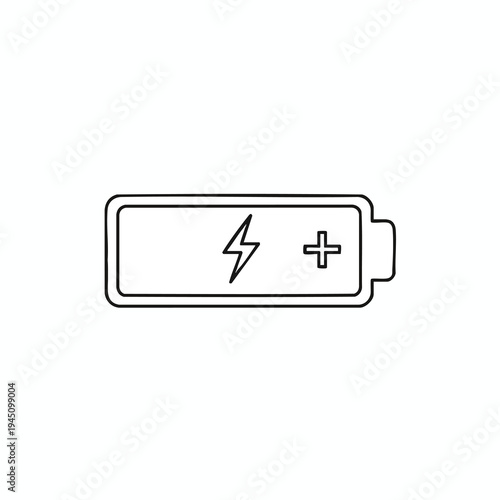 Simple line drawing of a battery icon with a lightning bolt and plus sign