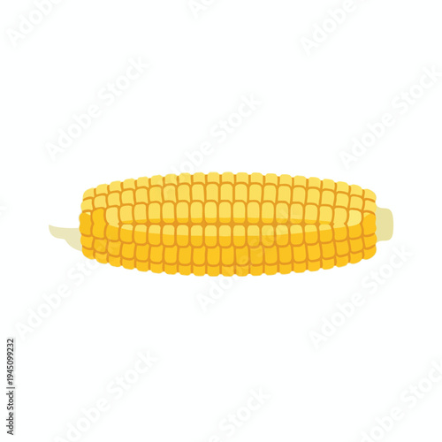 A flat illustration of a yellow ear of corn with a few husks