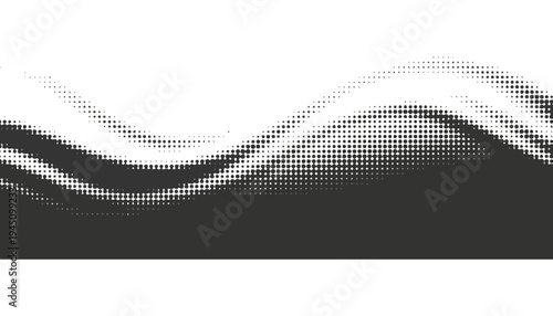 A black and white halftone wave illustration with a modern design