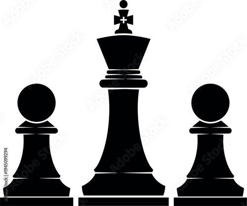 Chess King and Pawns Strategy Concept Icon, Leadership, Planning, Competition and Business Tactics Silhouette Vector Illustration