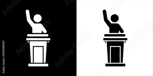 Public Speaker Icon Representing Communication, Debate, and Opinion Expression in Two Tones