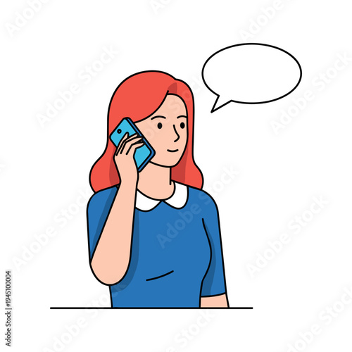 A woman talking on the phone with a speech bubble