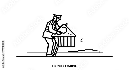 Soldier Returning Home, Carrying House Symbolizing Family and Belonging