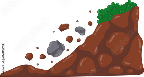 Landslide Disaster Soil Slope Illustration With Falling Debris