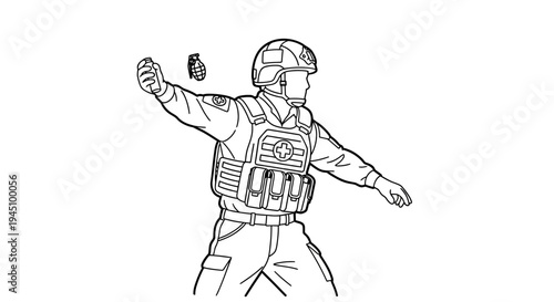 Soldier throwing a grenade, military action, combat, warfare, tactical gear, army, special forces