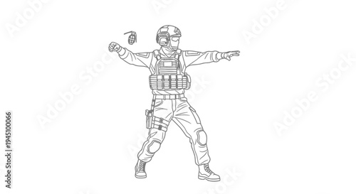 Soldier throwing a grenade, military action, tactical gear, combat readiness, armed forces