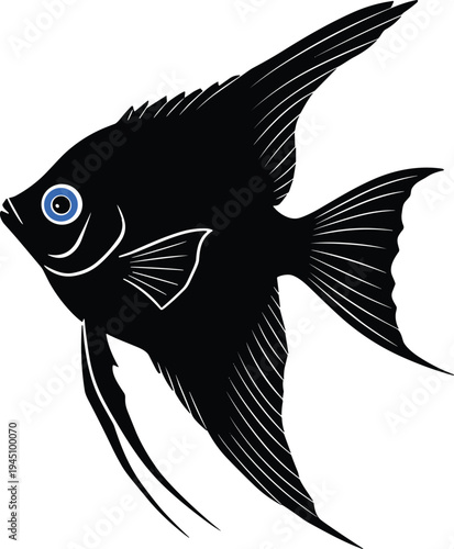 Angelfish silhouette tropical aquarium fish black vector illustration marine aquatic animal design for logo tattoo emblem decoration