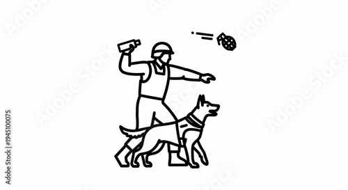 Soldier throwing grenade with police dog, military training, tactical operation, K9 unit