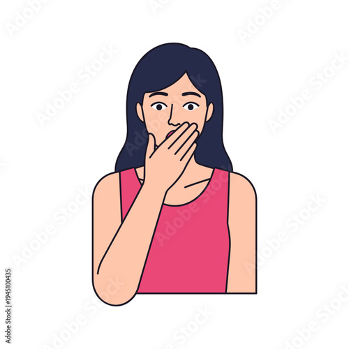 A cartoon woman covering her mouth in shock