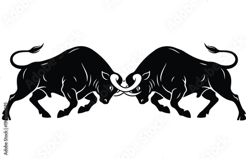 Fighting bull silhouettes facing each other powerful animal symbol black vector illustration for logo emblem tattoo western rodeo design