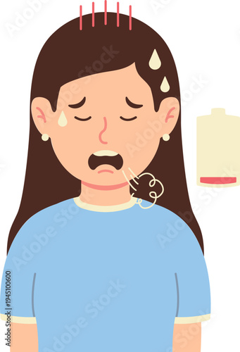 Tired and Weak Female with Drained Battery and Energy Illustration
