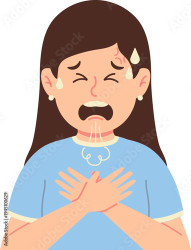 Woman Coughing and Showing Discomfort Shortness of Breath Symptoms