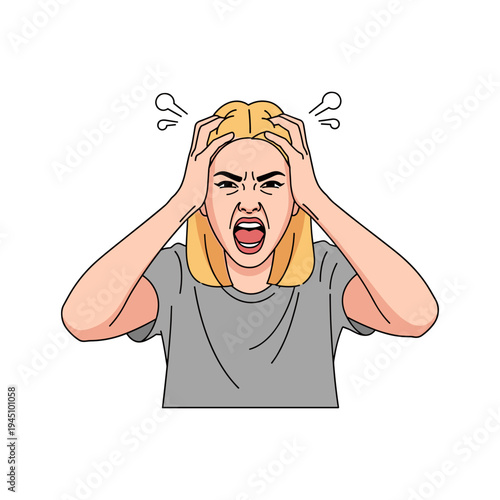 A cartoon woman with her hands on her head and an open mouth