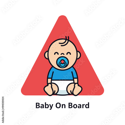 A cartoon baby sitting on a red triangle sign