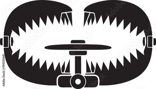 Animal trap silhouette vector illustration showing metal bear trap with sharp teeth hunting equipment outdoor survival gear wildlife control