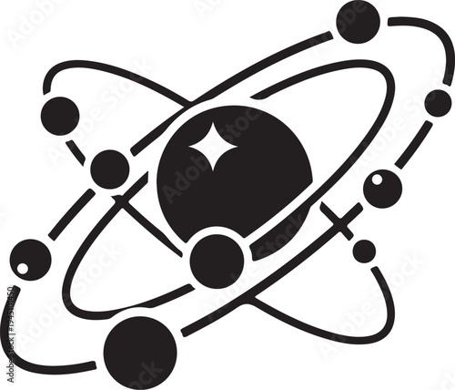 Abstract atom model with electrons orbiting nucleus representing scientific concept of atomic structure and physics