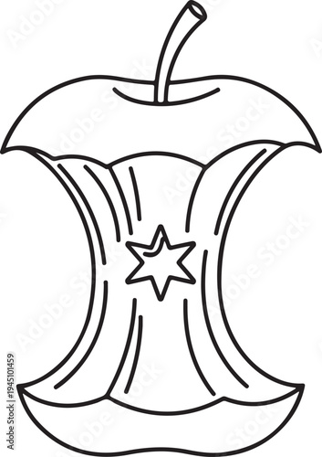 Apple core remnant, food waste symbol, organic waste icon, leftover fruit concept, trash disposal