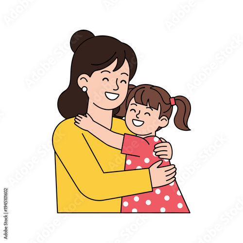 A cartoon woman hugging a little girl