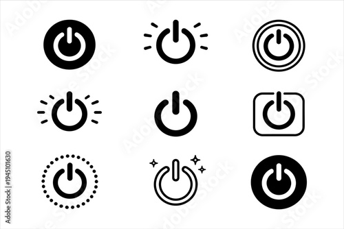 Diverse set of power button and on/off switch icons for modern digital interface designs