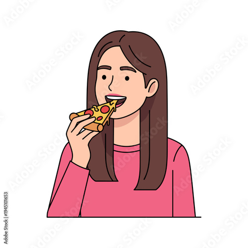 A woman eating a slice of pizza