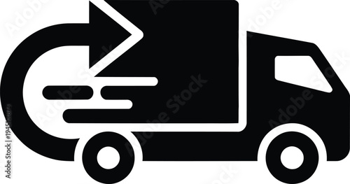 Minimalist Black Delivery Truck Icon with Arrow