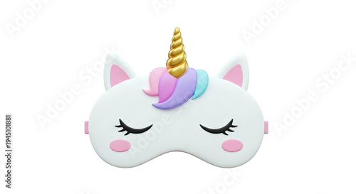 Cute White Unicorn Sleep Mask with Golden Horn and Pastel Mane