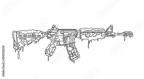 Stylized assault rifle outline covered in melting ice, representing cold warfare or frozen conflict.