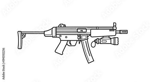 Vector Illustration of a Submachine Gun with Tactical Light Attachment