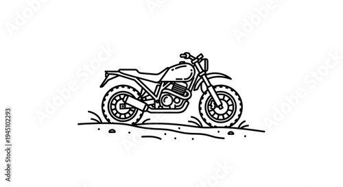 Vintage Dual Sport Motorcycle Line Art Illustration on White Background