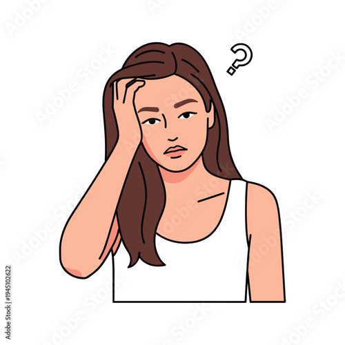 A cartoon woman with a confused expression