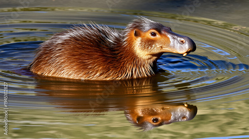 Burnie, Tasmania, Australia: March 2019: Platypus sviming in the river.