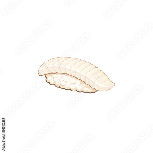 Engawa Flounder Fin Nigiri Sushi Illustration Isolated on White Background Japanese Food
