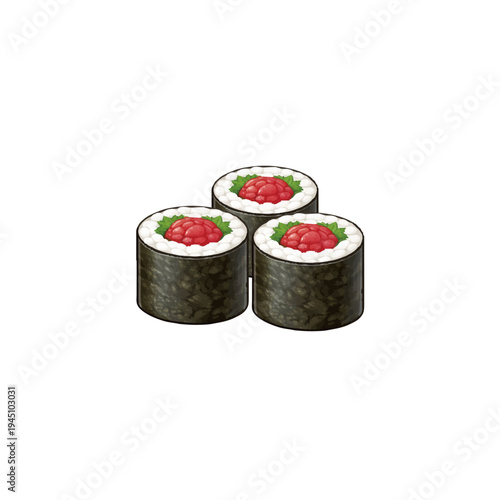 Umeshiso Maki Plum Perilla Sushi Roll Illustration Isolated on White Background Japanese Food