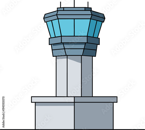 Airport control tower building aviation navigation infrastructure concept flat vector illustration for air traffic management transportation and airport operations