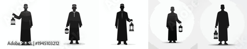 Vector silhouette of a Muslim man standing holding a Ramadan lantern