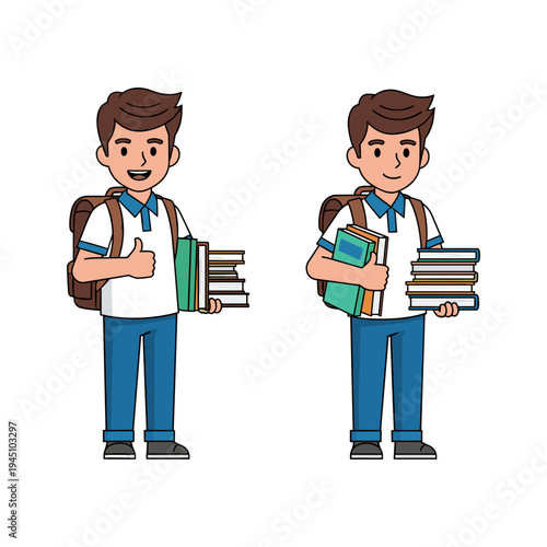 A cartoon illustration of two schoolboys with books