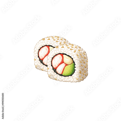 California Roll Sushi Illustration Isolated on White Background Japanese Food