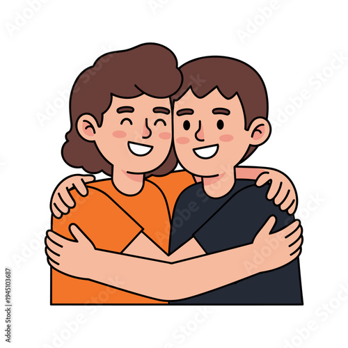 A cartoon image of two people hugging each other