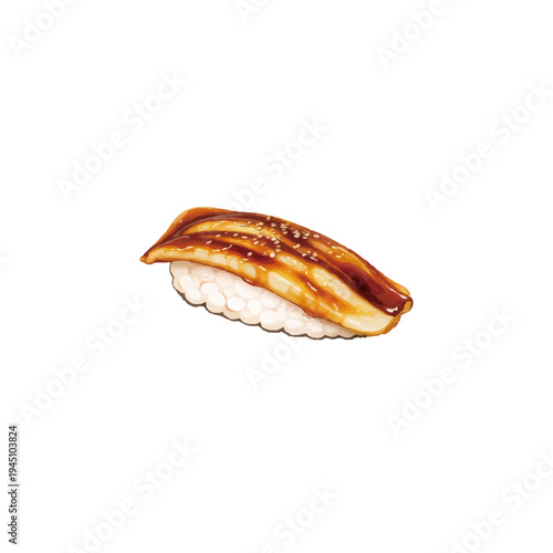 Unagi Freshwater Eel Nigiri Sushi Illustration Isolated on White Background Japanese Food