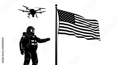 Astronaut with Drone and American Flag