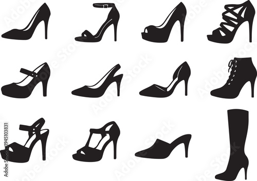 Black high heel shoe silhouette set
