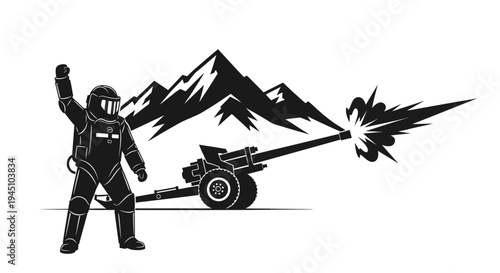 Astronaut Firing Cannon in Mountains