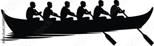People rowing in different boats sport white background