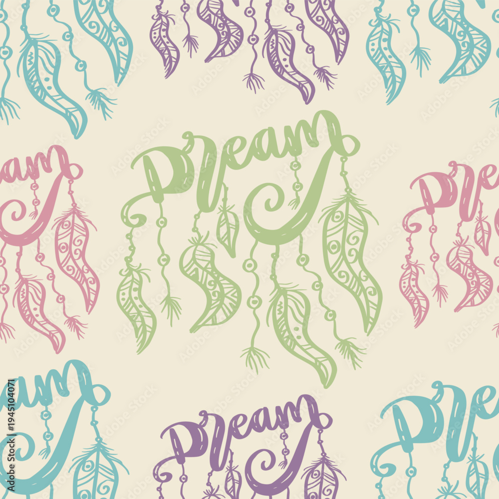 Obraz premium Seamless pattern with native dream catcher. Vector illustration.